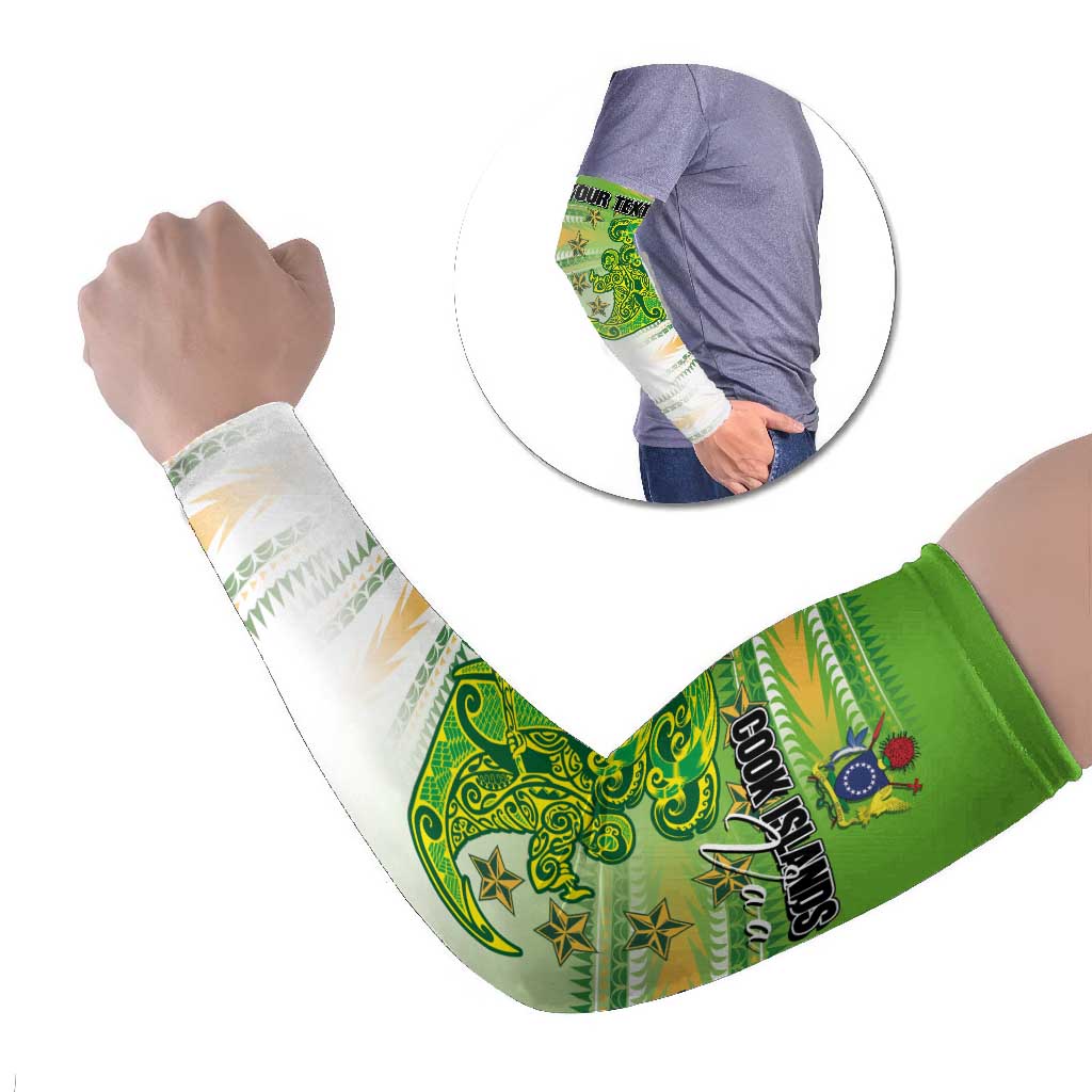 Personalised Cook Islands Va'a Race Arm Sleeves Te Tatau Tattoos Sporty Style Green-White Color LT03 Set of 2 Green - Polynesian Pride