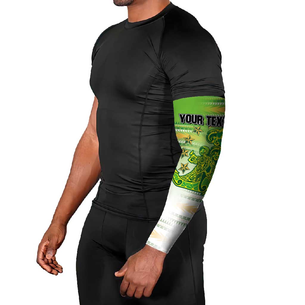 Personalised Cook Islands Va'a Race Arm Sleeves Te Tatau Tattoos Sporty Style Green-White Color LT03 - Polynesian Pride