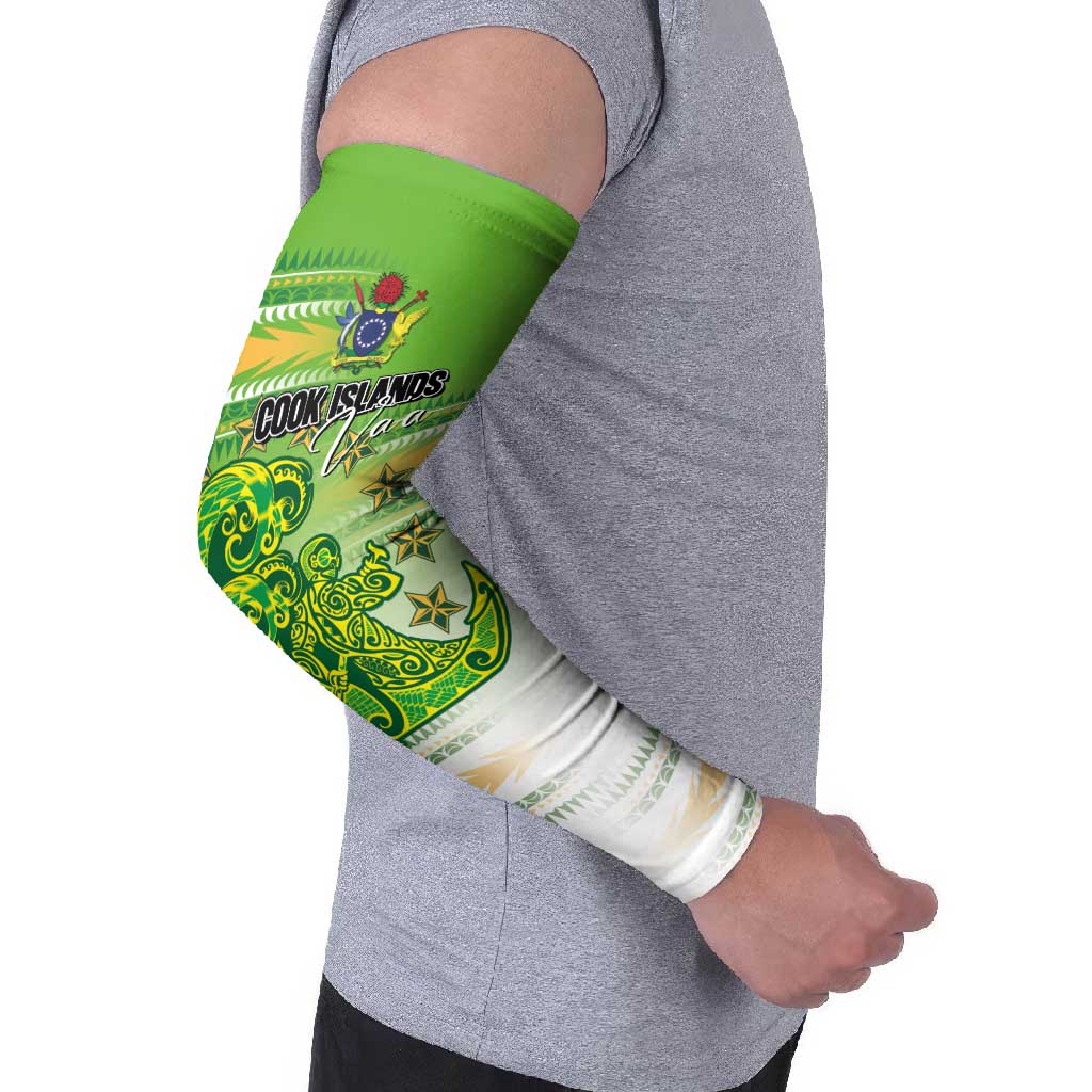Personalised Cook Islands Va'a Race Arm Sleeves Te Tatau Tattoos Sporty Style Green-White Color LT03 - Polynesian Pride