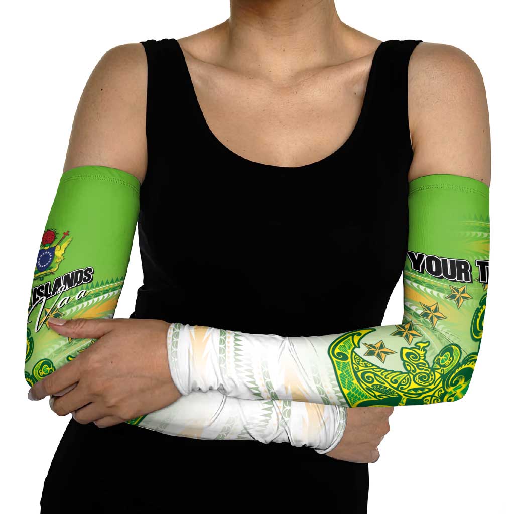 Personalised Cook Islands Va'a Race Arm Sleeves Te Tatau Tattoos Sporty Style Green-White Color LT03 - Polynesian Pride