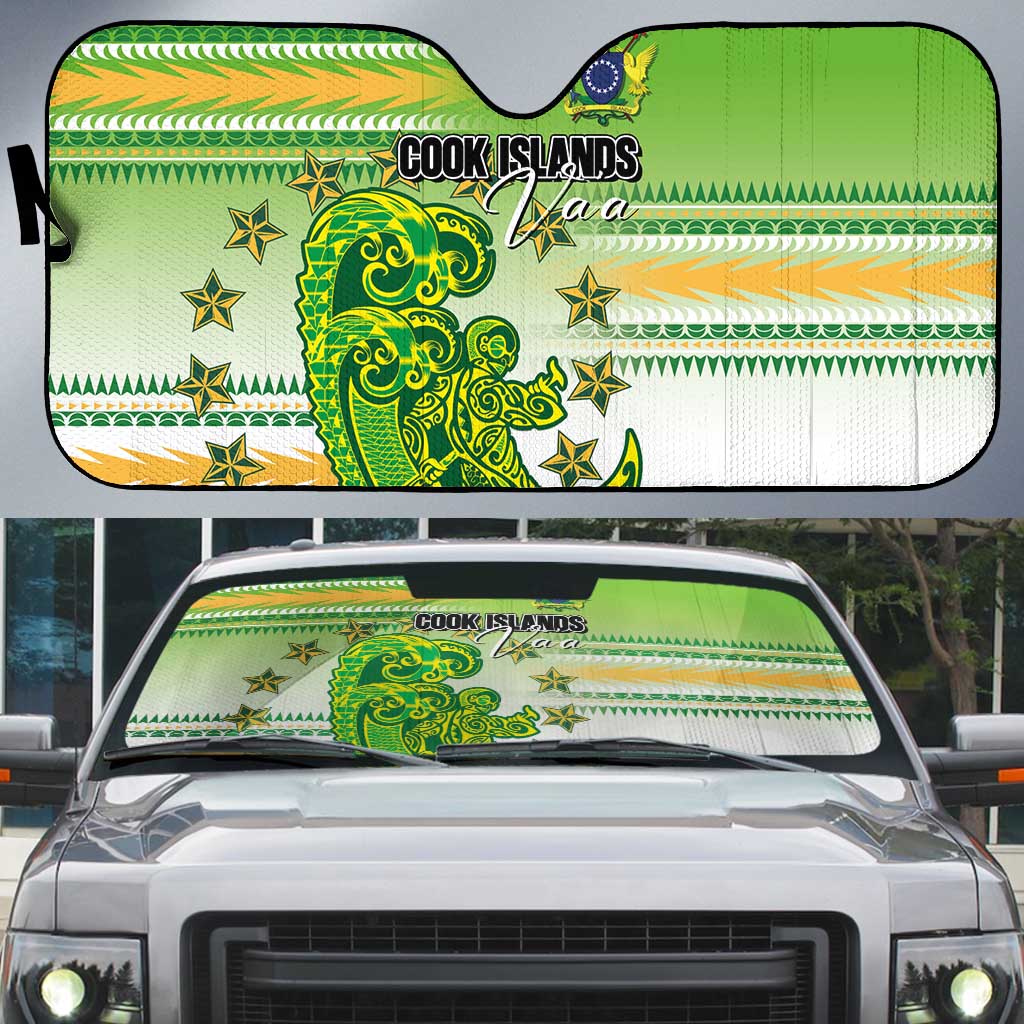 Cook Islands Va'a Race Auto Sun Shade Te Tatau Tattoos Sporty Style Green-White Color LT03 Green - Polynesian Pride