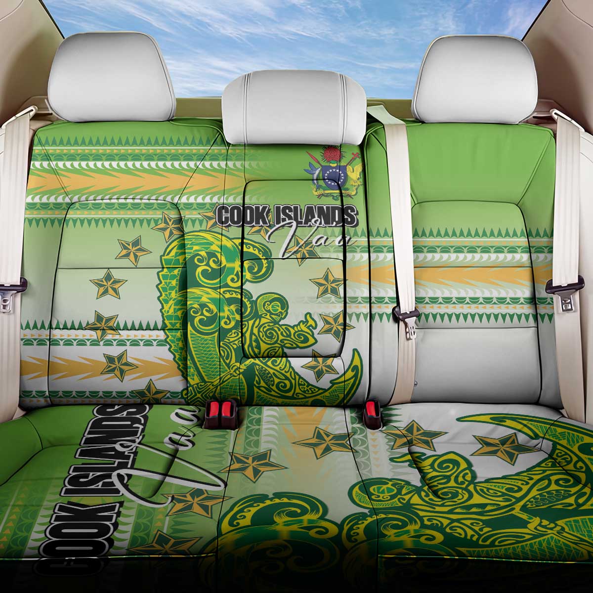 Cook Islands Va'a Race Back Car Seat Cover Te Tatau Tattoos Sporty Style Green-White Color LT03 One Size Green - Polynesian Pride