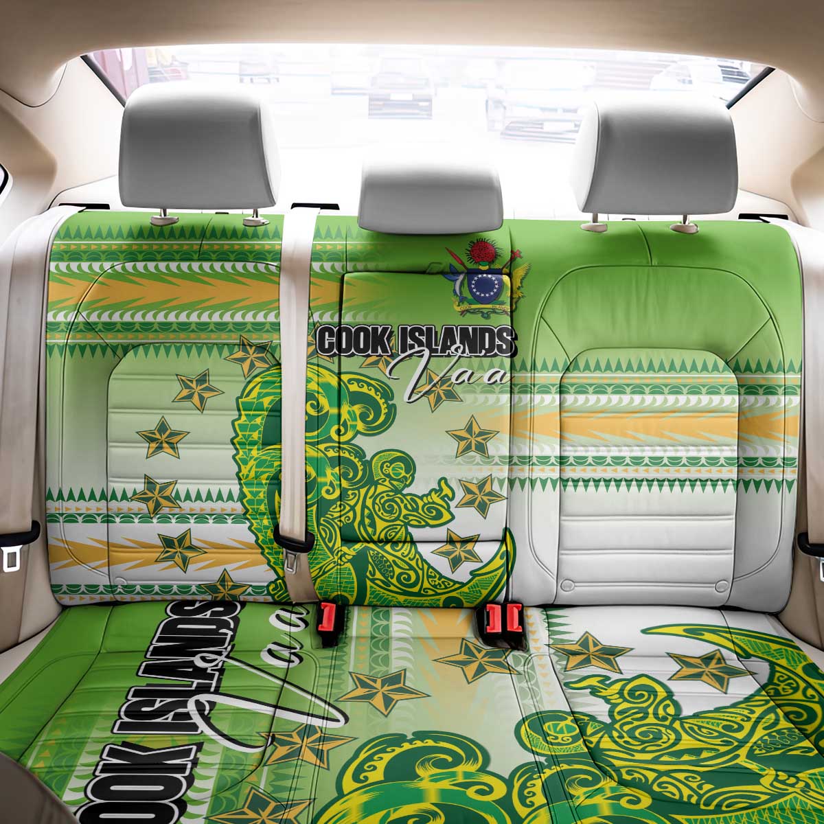 Cook Islands Va'a Race Back Car Seat Cover Te Tatau Tattoos Sporty Style Green-White Color LT03 - Polynesian Pride
