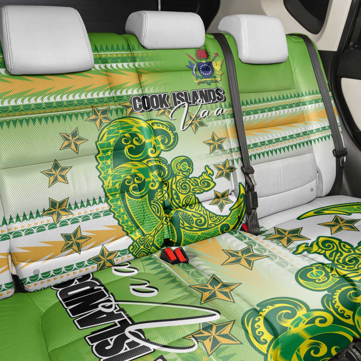 Cook Islands Va'a Race Back Car Seat Cover Te Tatau Tattoos Sporty Style Green-White Color LT03 - Polynesian Pride