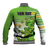 Personalised Cook Islands Va'a Race Baseball Jacket Te Tatau Tattoos Sporty Style Green-White Color LT03 - Polynesian Pride