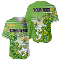 Personalised Cook Islands Va'a Race Baseball Jersey Te Tatau Tattoos Sporty Style Green-White Color LT03 - Polynesian Pride