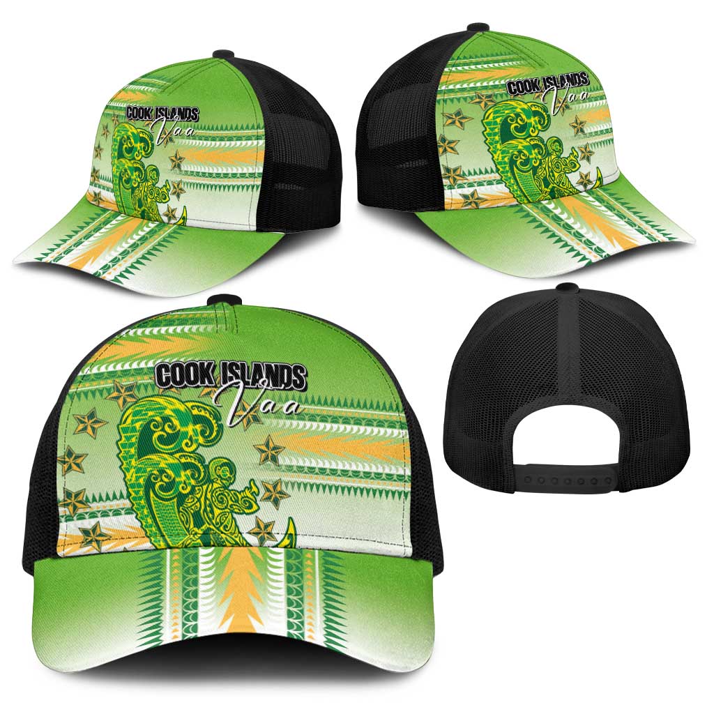 Cook Islands Va'a Race Baseball Net Cap Te Tatau Tattoos Sporty Style Green-White Color - Polynesian Pride