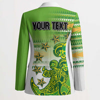 Personalised Cook Islands Va'a Race Blazer Te Tatau Tattoos Sporty Style Green-White Color LT03 - Polynesian Pride