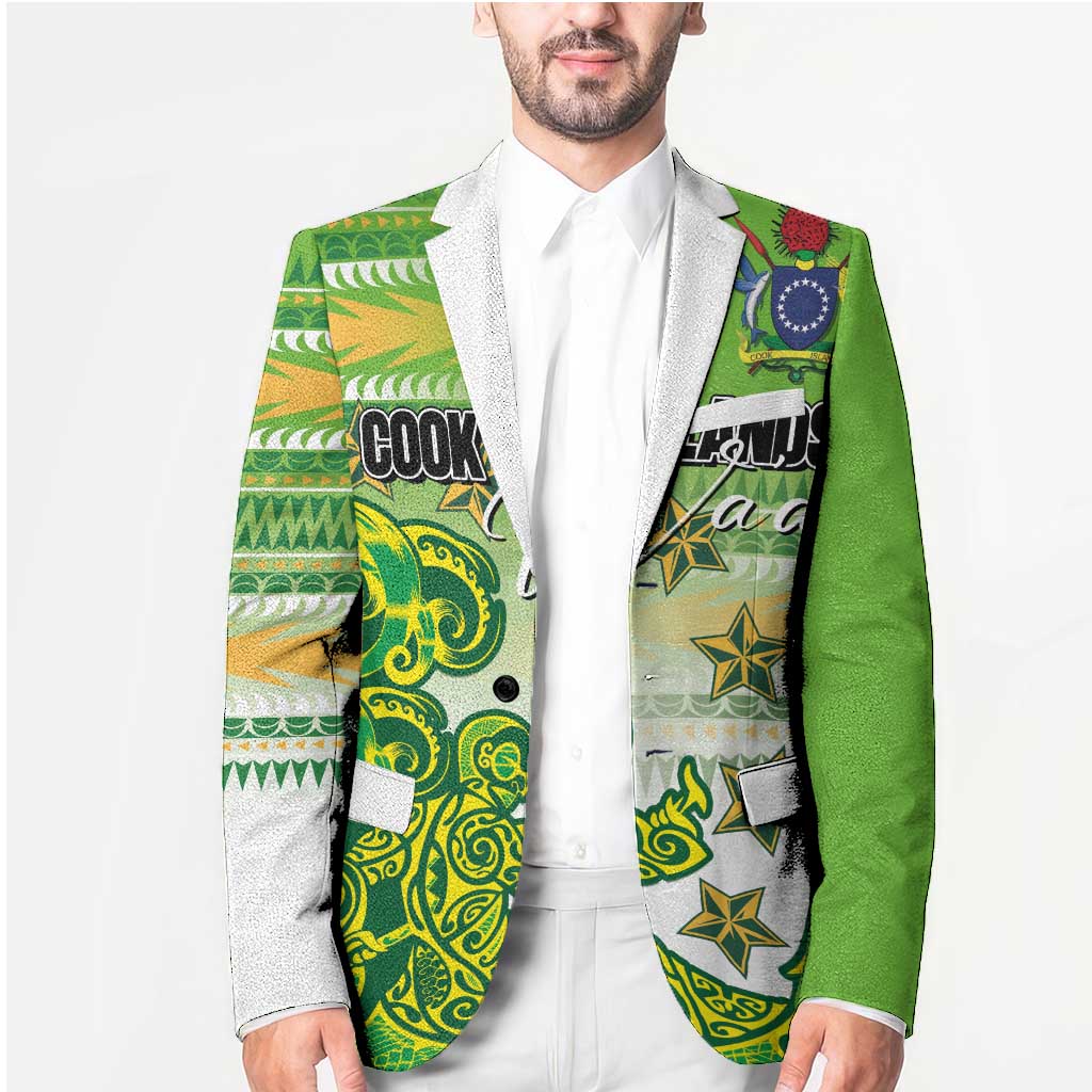 Personalised Cook Islands Va'a Race Blazer Te Tatau Tattoos Sporty Style Green-White Color LT03 - Polynesian Pride
