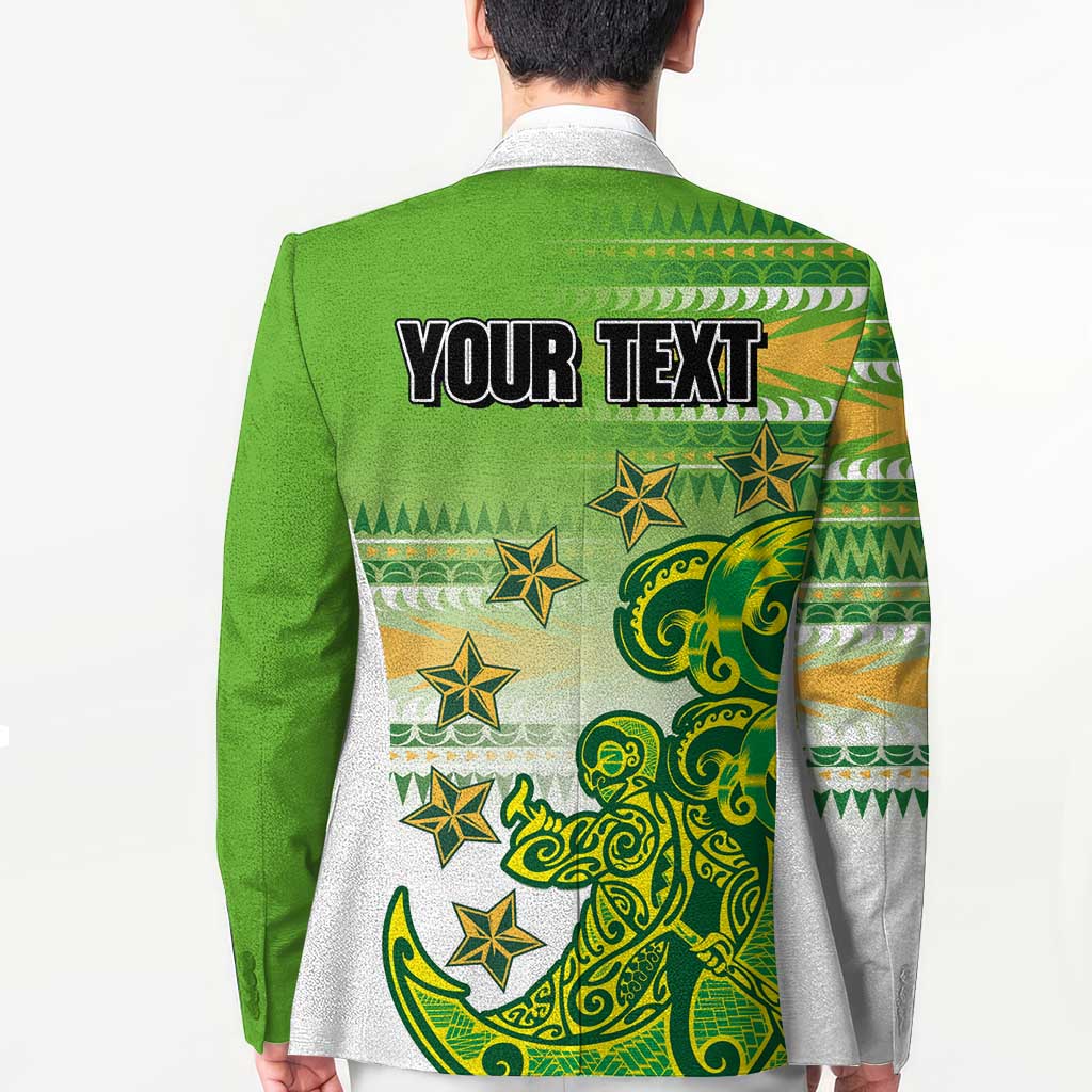 Personalised Cook Islands Va'a Race Blazer Te Tatau Tattoos Sporty Style Green-White Color LT03 - Polynesian Pride