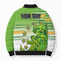 Personalised Cook Islands Va'a Race Bomber Puffer Jacket Te Tatau Tattoos Sporty Style Green-White Color LT03 - Polynesian Pride