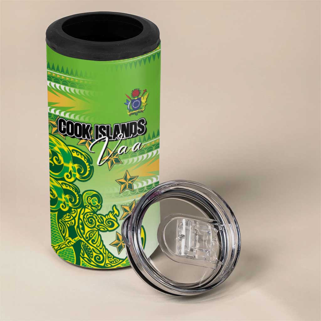 Personalised Cook Islands Va'a Race 4 in 1 Can Cooler Tumbler Te Tatau Tattoos Sporty Style Green-White Color LT03 - Polynesian Pride