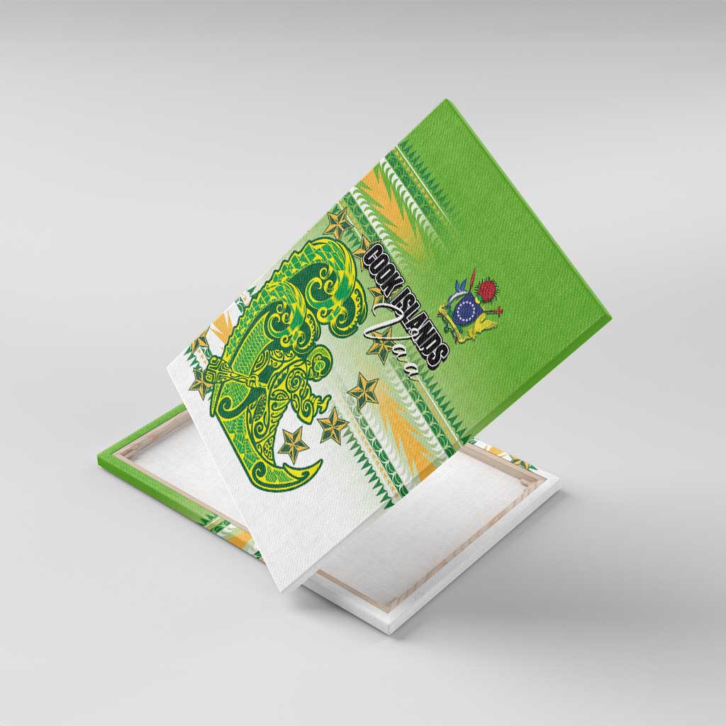 Cook Islands Va'a Race Canvas Wall Art Te Tatau Tattoos Sporty Style Green-White Color LT03 With Frame Green - Polynesian Pride
