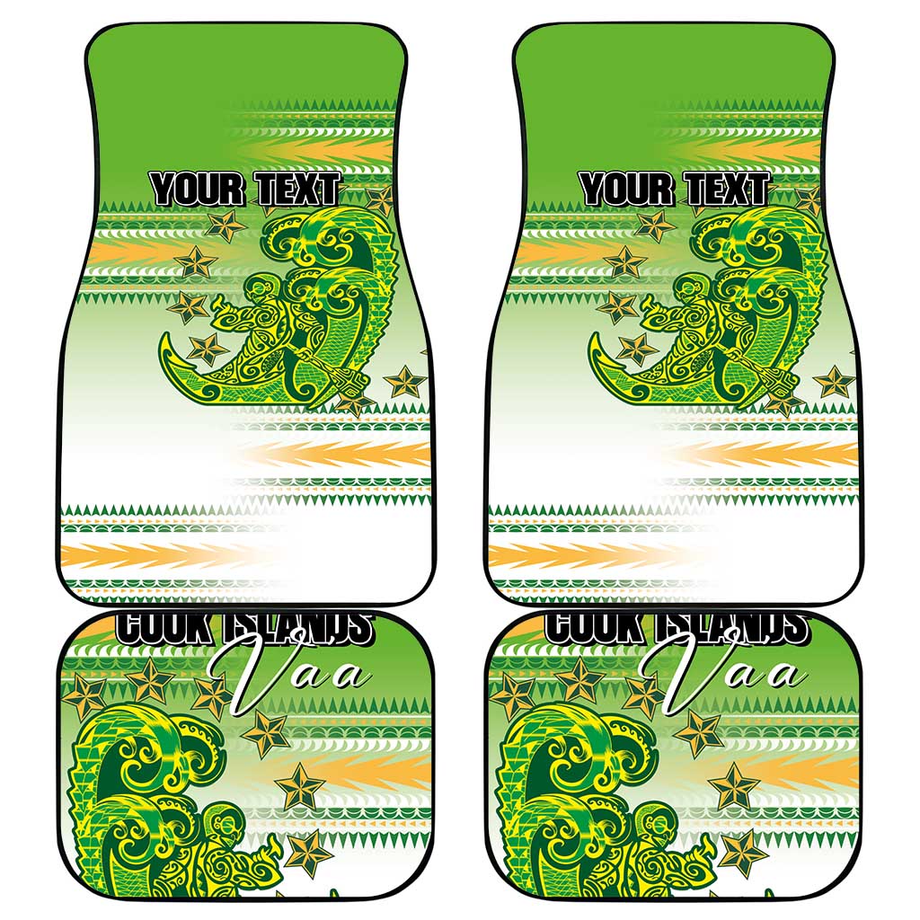 Personalised Cook Islands Va'a Race Car Mats Te Tatau Tattoos Sporty Style Green-White Color LT03 - Polynesian Pride