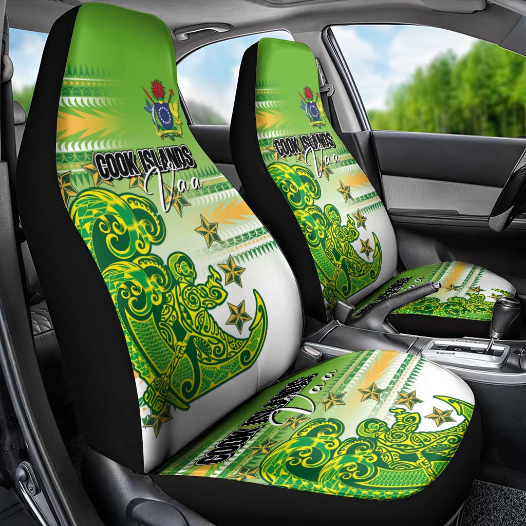 Cook Islands Va'a Race Car Seat Cover Te Tatau Tattoos Sporty Style Green-White Color LT03 - Polynesian Pride