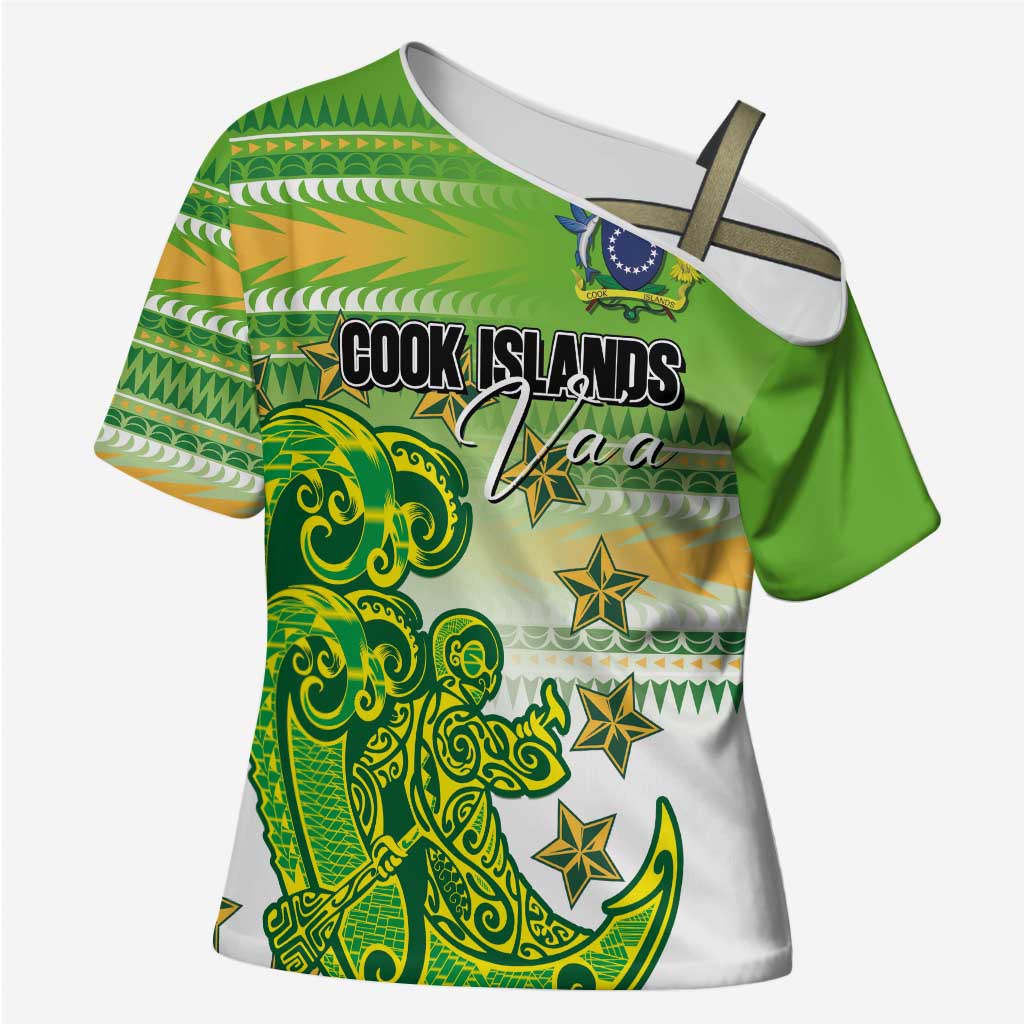 Personalised Cook Islands Va'a Race Cross Shoulder Shirt Te Tatau Tattoos Sporty Style Green-White Color LT03 Female Green - Polynesian Pride