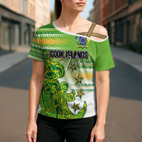 Personalised Cook Islands Va'a Race Cross Shoulder Shirt Te Tatau Tattoos Sporty Style Green-White Color LT03 - Polynesian Pride