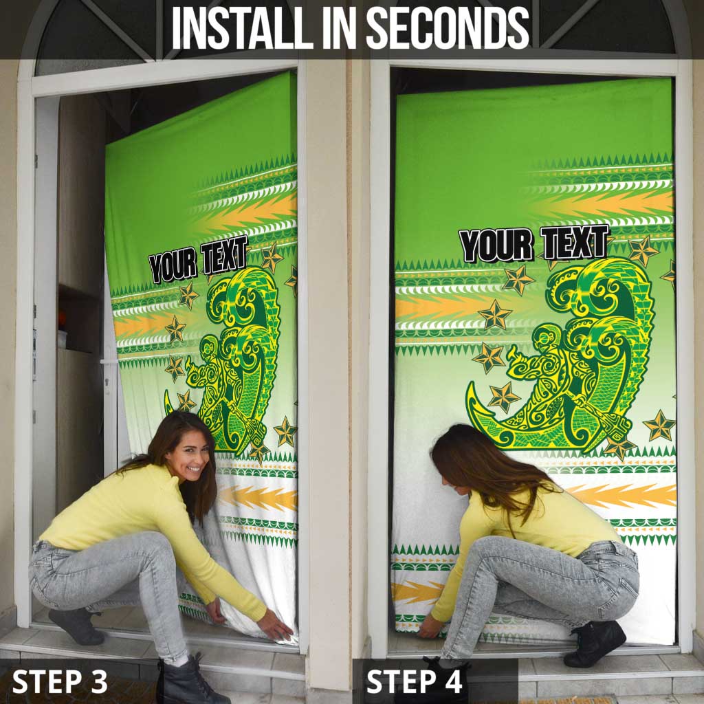 Personalised Cook Islands Va'a Race Door Cover Te Tatau Tattoos Sporty Style Green-White Color LT03 - Polynesian Pride