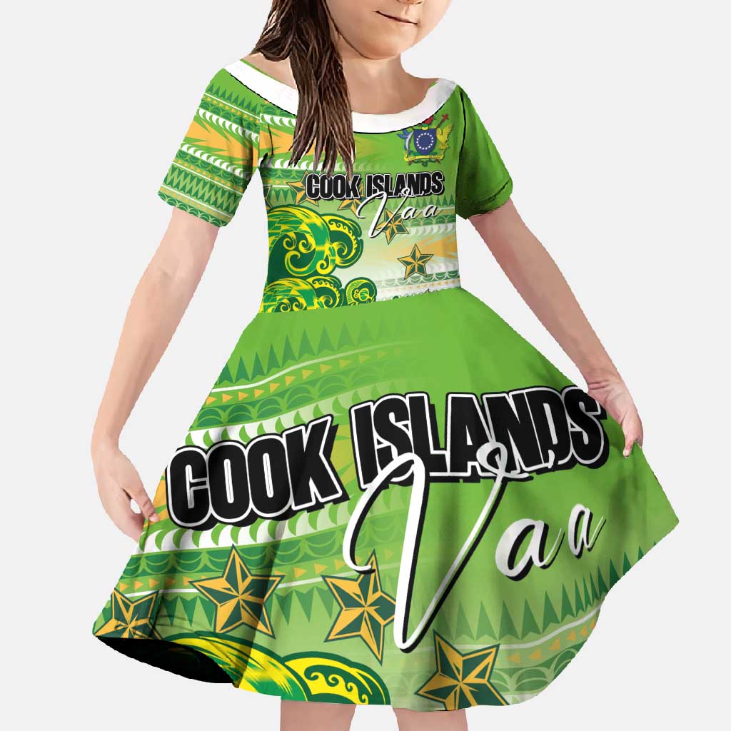Personalised Cook Islands Va'a Race Family Matching Mermaid Dress and Hawaiian Shirt Te Tatau Tattoos Sporty Style Green-White Color LT03 Daughter's Dress Green - Polynesian Pride