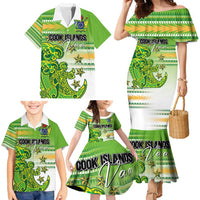Personalised Cook Islands Va'a Race Family Matching Mermaid Dress and Hawaiian Shirt Te Tatau Tattoos Sporty Style Green-White Color LT03 - Polynesian Pride