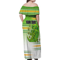 Personalised Cook Islands Va'a Race Family Matching Off Shoulder Maxi Dress and Hawaiian Shirt Te Tatau Tattoos Sporty Style Green-White Color LT03 - Polynesian Pride