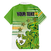 Personalised Cook Islands Va'a Race Family Matching Off Shoulder Short Dress and Hawaiian Shirt Te Tatau Tattoos Sporty Style Green-White Color LT03 - Polynesian Pride