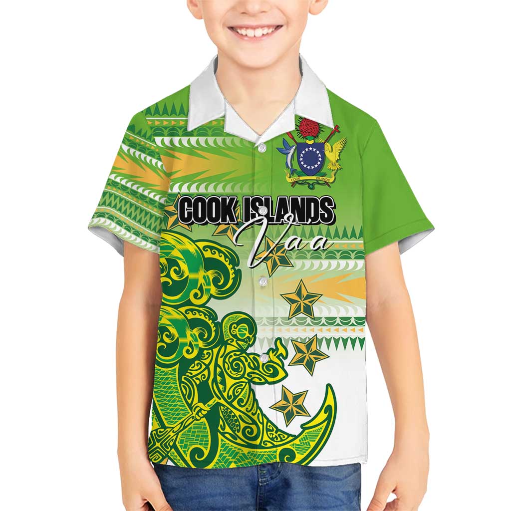 Personalised Cook Islands Va'a Race Family Matching Puletasi and Hawaiian Shirt Te Tatau Tattoos Sporty Style Green-White Color LT03 Son's Shirt Green - Polynesian Pride