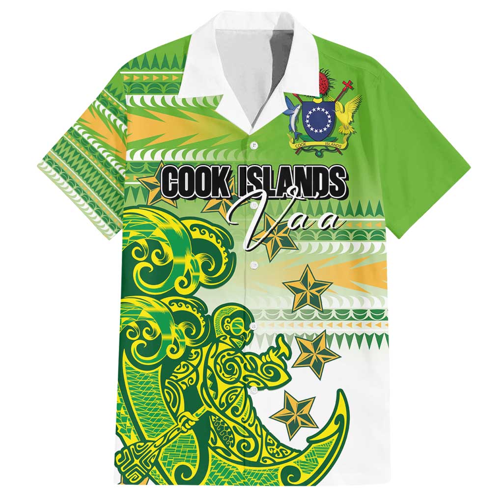 Personalised Cook Islands Va'a Race Family Matching Summer Maxi Dress and Hawaiian Shirt Te Tatau Tattoos Sporty Style Green-White Color LT03 Dad's Shirt - Short Sleeve Green - Polynesian Pride