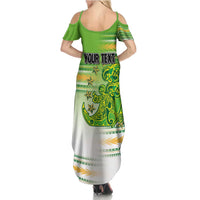 Personalised Cook Islands Va'a Race Family Matching Summer Maxi Dress and Hawaiian Shirt Te Tatau Tattoos Sporty Style Green-White Color LT03 - Polynesian Pride