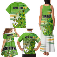 Personalised Cook Islands Va'a Race Family Matching Tank Maxi Dress and Hawaiian Shirt Te Tatau Tattoos Sporty Style Green-White Color LT03 - Polynesian Pride