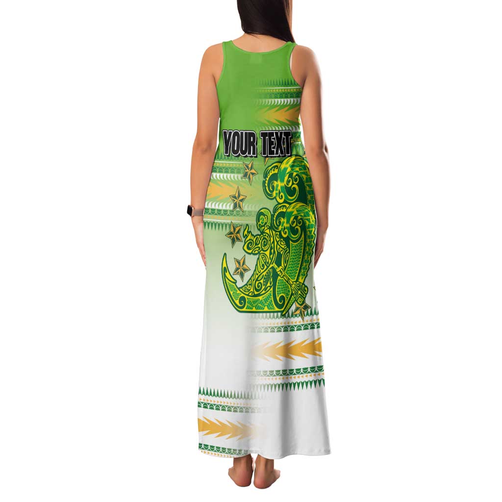 Personalised Cook Islands Va'a Race Family Matching Tank Maxi Dress and Hawaiian Shirt Te Tatau Tattoos Sporty Style Green-White Color LT03 - Polynesian Pride