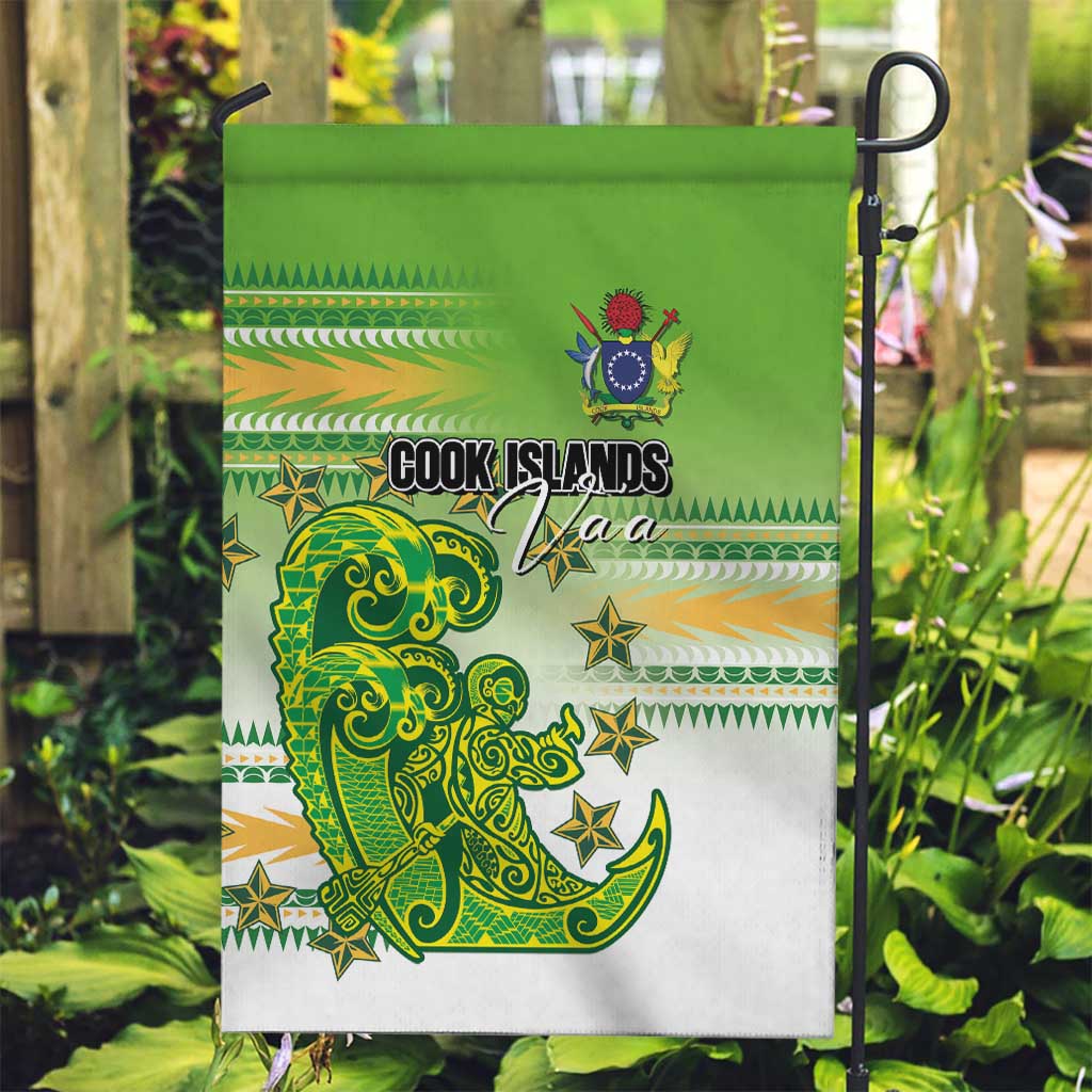 Cook Islands Va'a Race Garden Flag Te Tatau Tattoos Sporty Style Green-White Color LT03 Garden Flag Green - Polynesian Pride