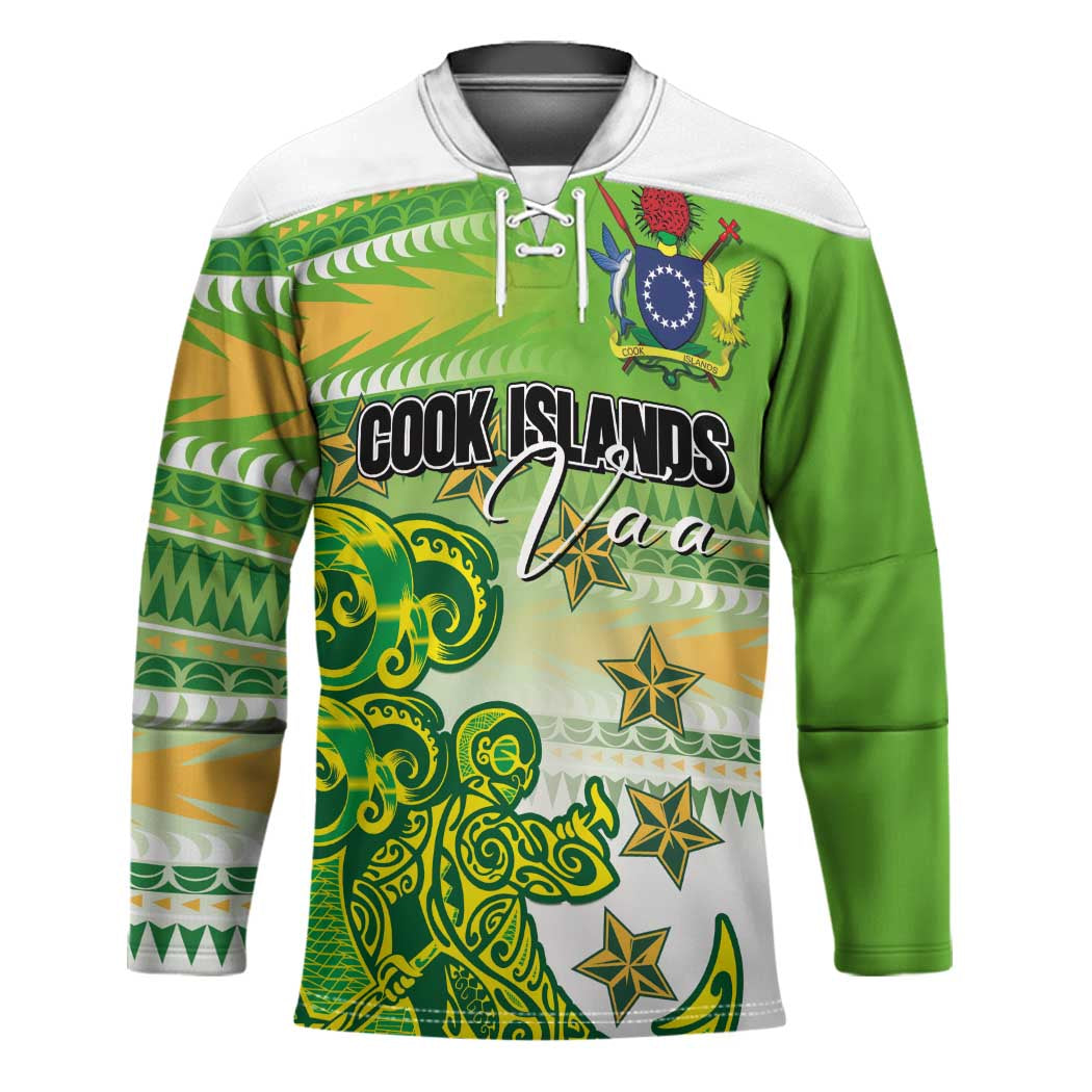 Personalised Cook Islands Va'a Race Hockey Jersey Te Tatau Tattoos Sporty Style Green-White Color LT03 Unisex Green - Polynesian Pride