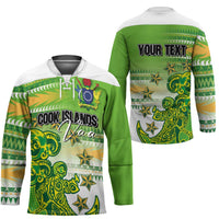 Personalised Cook Islands Va'a Race Hockey Jersey Te Tatau Tattoos Sporty Style Green-White Color LT03 - Polynesian Pride