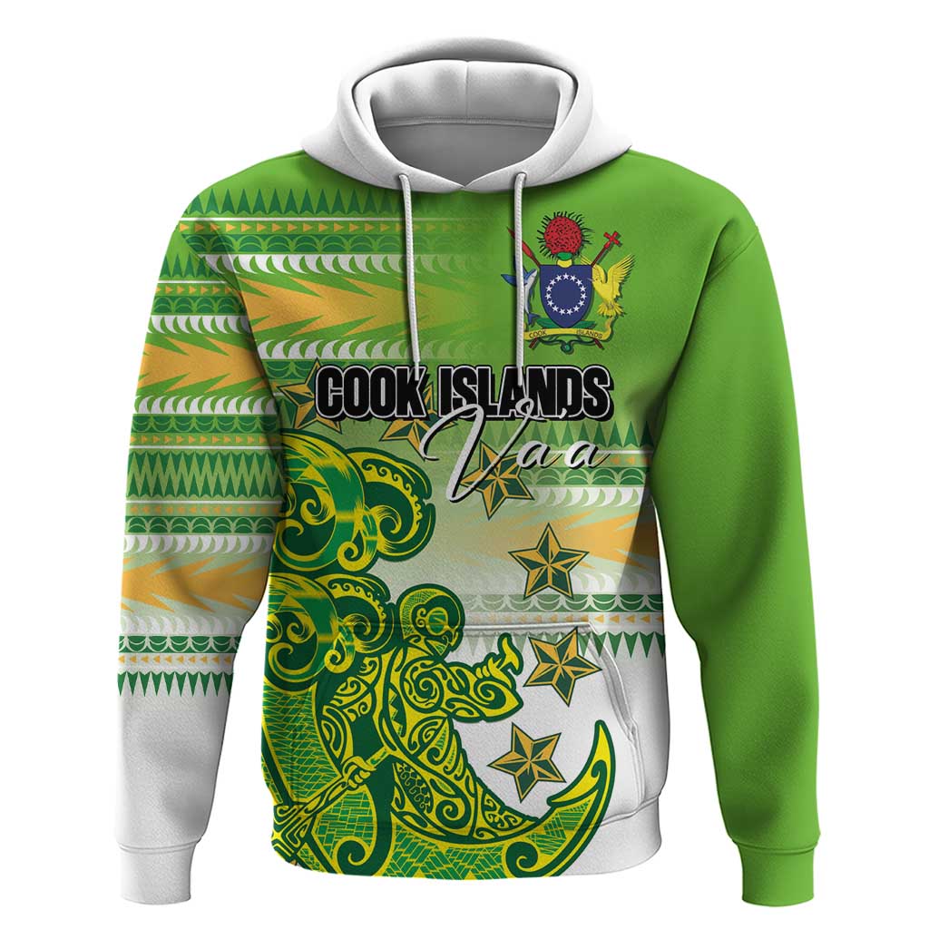 Personalised Cook Islands Va'a Race Hoodie Te Tatau Tattoos Sporty Style Green-White Color LT03 Pullover Hoodie Green - Polynesian Pride