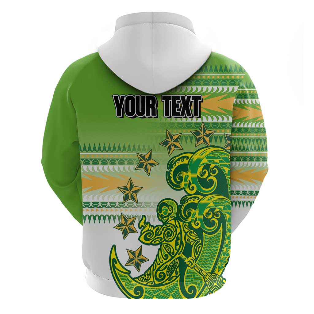 Personalised Cook Islands Va'a Race Hoodie Te Tatau Tattoos Sporty Style Green-White Color LT03 - Polynesian Pride