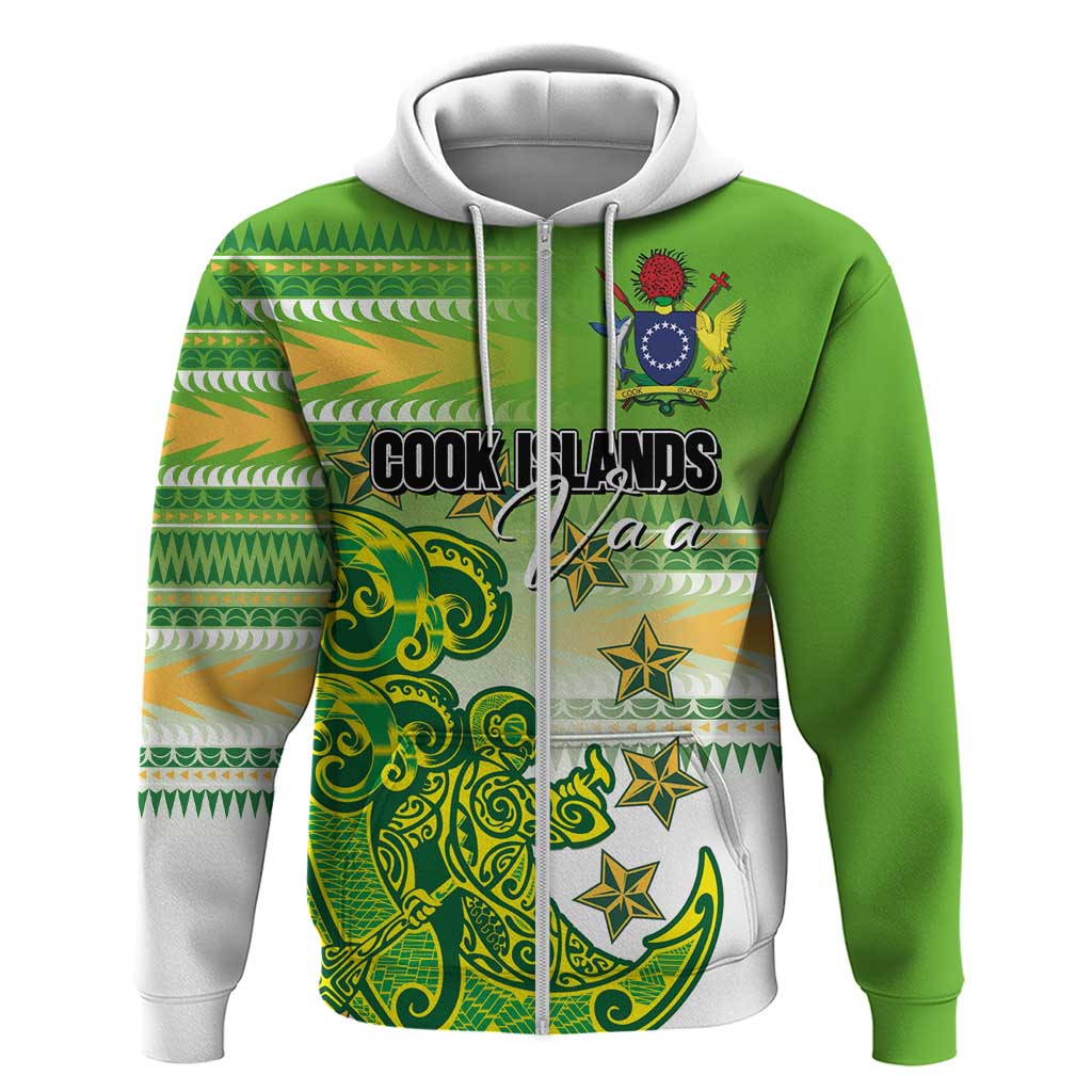 Personalised Cook Islands Va'a Race Hoodie Te Tatau Tattoos Sporty Style Green-White Color LT03 Zip Hoodie Green - Polynesian Pride
