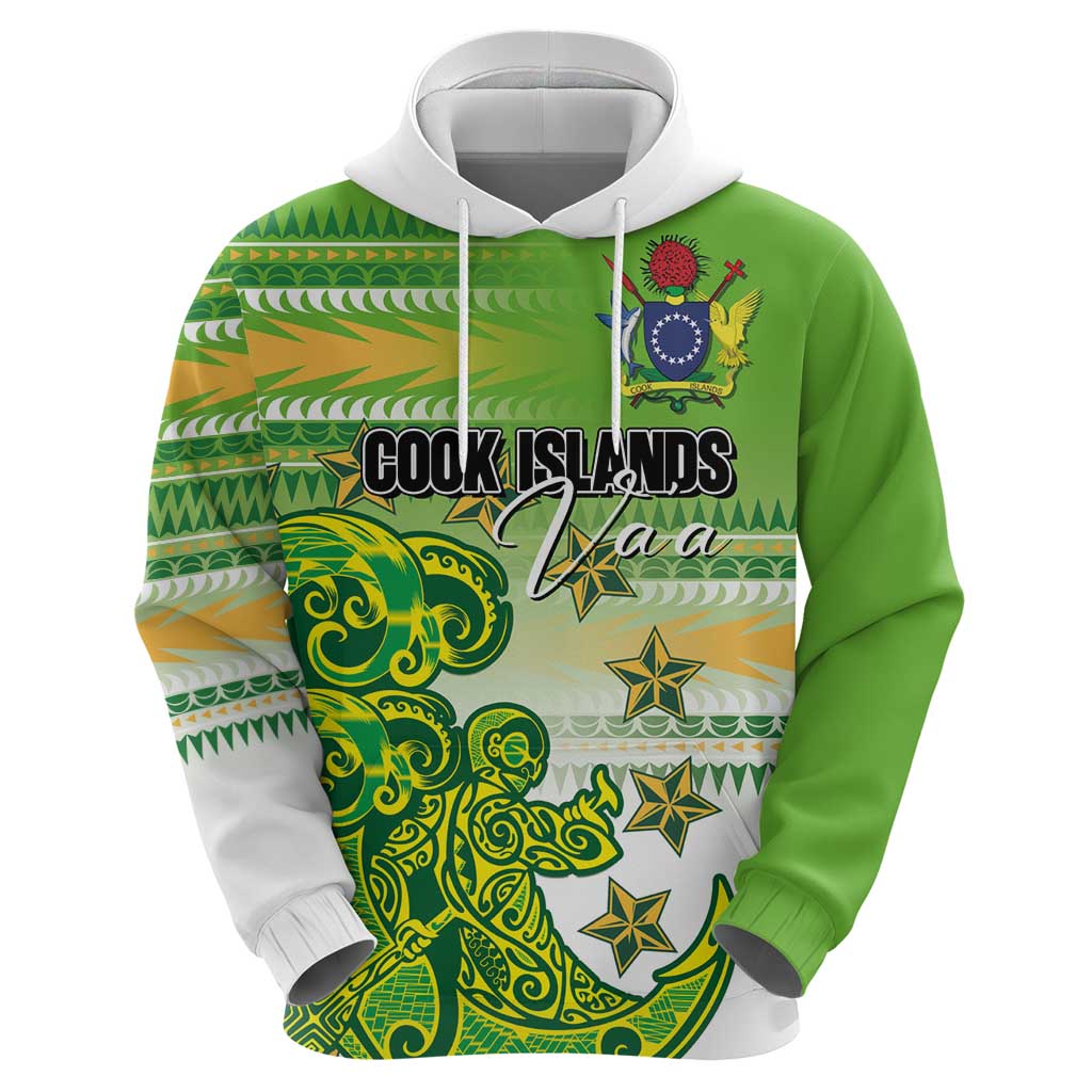 Personalised Cook Islands Va'a Race Hoodie Te Tatau Tattoos Sporty Style Green-White Color LT03 - Polynesian Pride