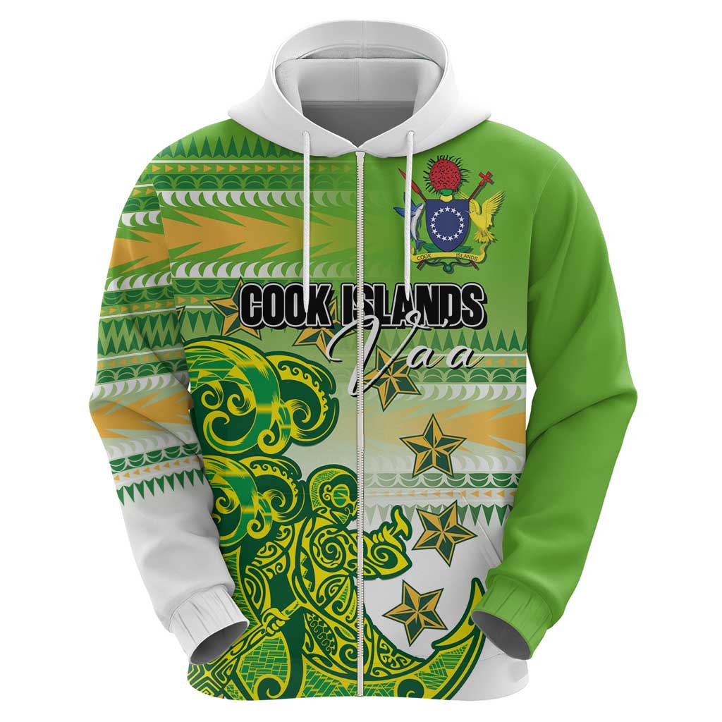 Personalised Cook Islands Va'a Race Hoodie Te Tatau Tattoos Sporty Style Green-White Color LT03 - Polynesian Pride