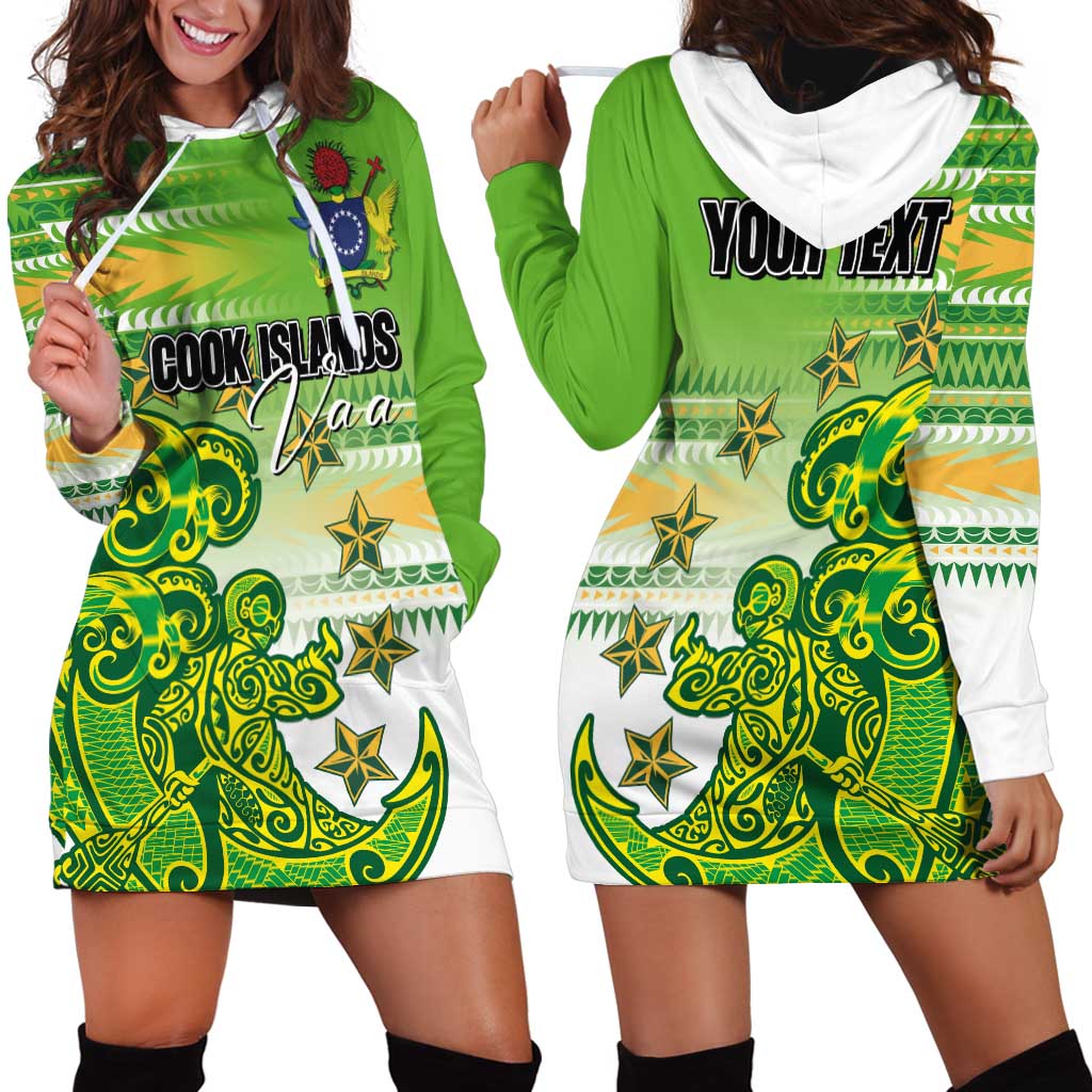 Personalised Cook Islands Va'a Race Hoodie Dress Te Tatau Tattoos Sporty Style Green-White Color LT03 - Polynesian Pride
