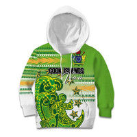 Personalised Cook Islands Va'a Race Kid Hoodie Te Tatau Tattoos Sporty Style Green-White Color LT03 Hoodie Green - Polynesian Pride