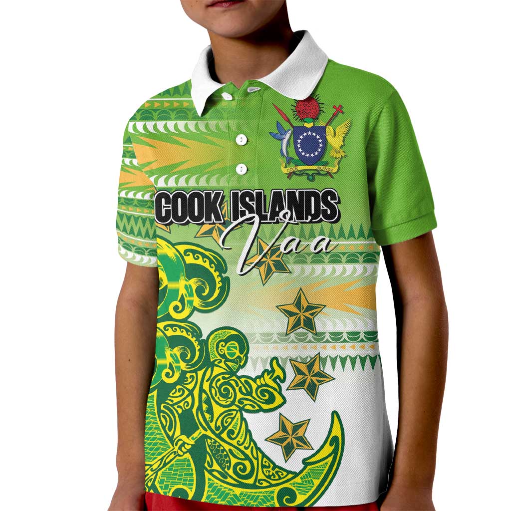 Personalised Cook Islands Va'a Race Kid Polo Shirt Te Tatau Tattoos Sporty Style Green-White Color LT03 Kid Green - Polynesian Pride