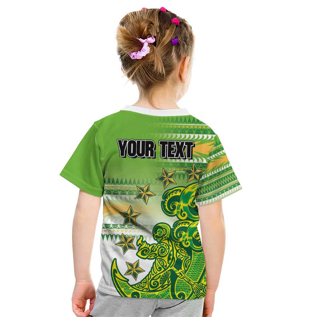Personalised Cook Islands Va'a Race Kid T Shirt Te Tatau Tattoos Sporty Style Green-White Color LT03 - Polynesian Pride