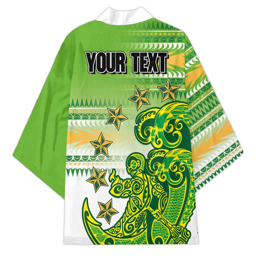Personalised Cook Islands Va'a Race Kimono Te Tatau Tattoos Sporty Style Green-White Color LT03 - Polynesian Pride