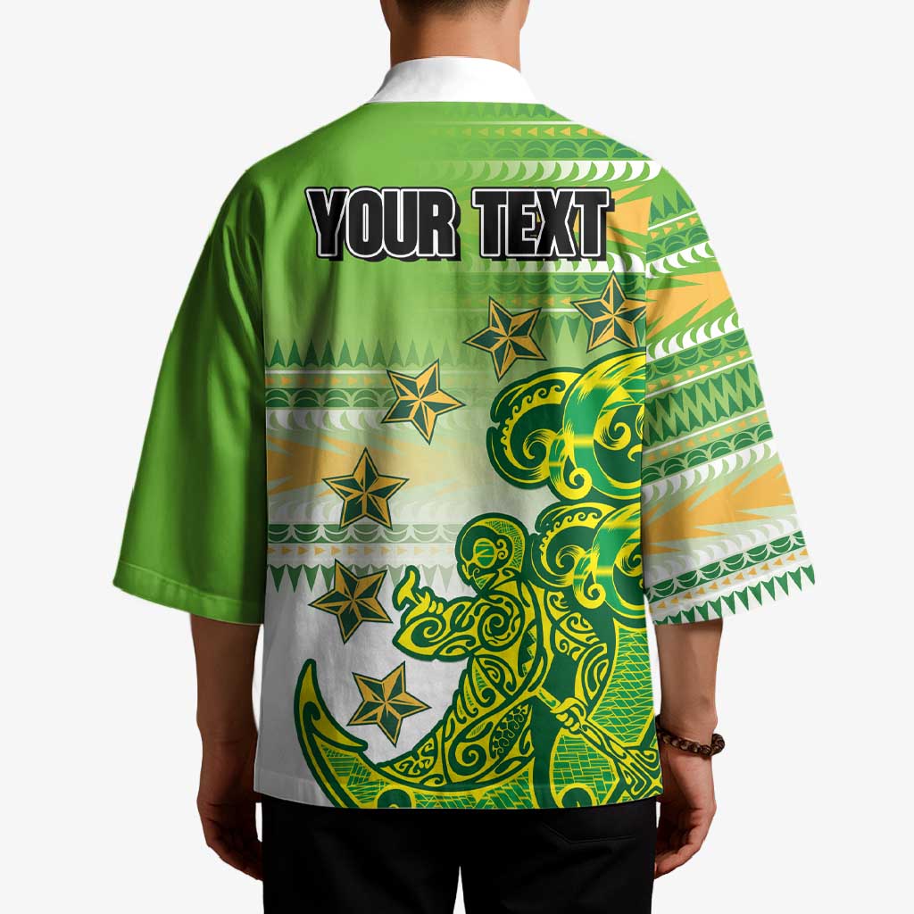 Personalised Cook Islands Va'a Race Kimono Te Tatau Tattoos Sporty Style Green-White Color LT03 - Polynesian Pride
