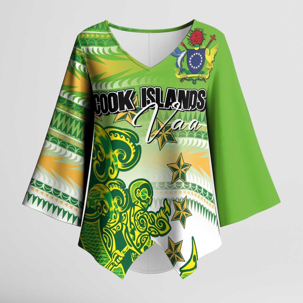 Personalised Cook Islands Va'a Race Kimono Sleeve Blouse Te Tatau Tattoos Sporty Style Green-White Color LT03 Female Green - Polynesian Pride