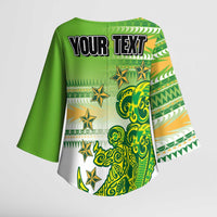 Personalised Cook Islands Va'a Race Kimono Sleeve Blouse Te Tatau Tattoos Sporty Style Green-White Color LT03 - Polynesian Pride