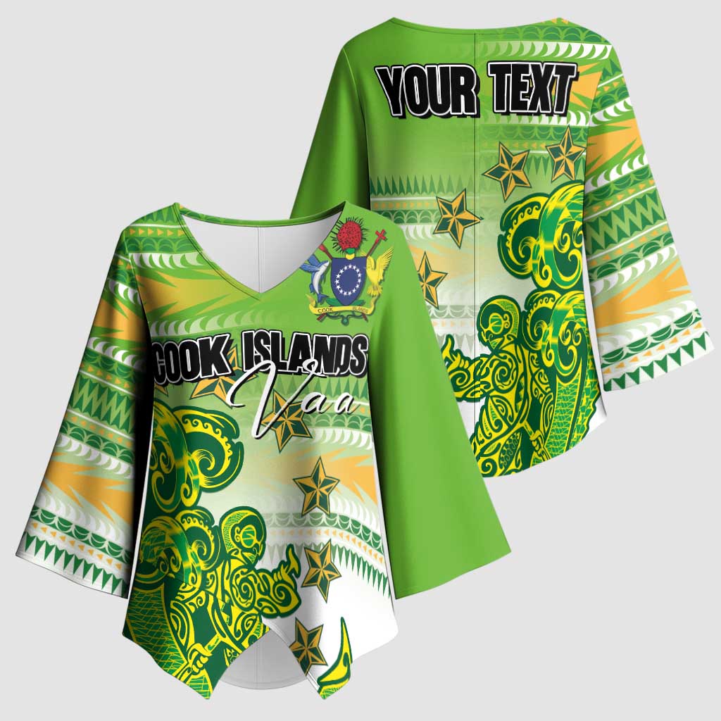 Personalised Cook Islands Va'a Race Kimono Sleeve Blouse Te Tatau Tattoos Sporty Style Green-White Color LT03 - Polynesian Pride