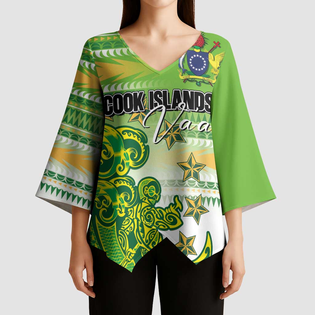Personalised Cook Islands Va'a Race Kimono Sleeve Blouse Te Tatau Tattoos Sporty Style Green-White Color LT03 - Polynesian Pride