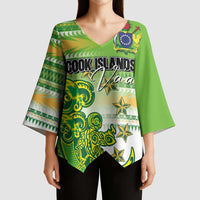 Personalised Cook Islands Va'a Race Kimono Sleeve Blouse Te Tatau Tattoos Sporty Style Green-White Color LT03 - Polynesian Pride